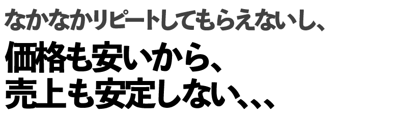 なかなかリピートしてもらえないし、価格も安いから、売上も安定しない、、、
