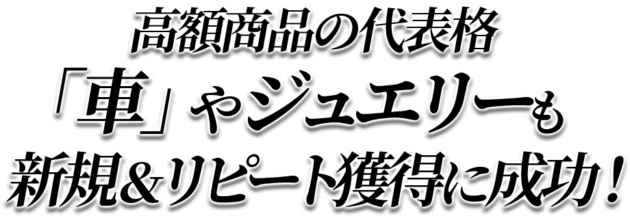 高額商品の代表格「車」やジュエリーも新規&リピート獲得に成功!